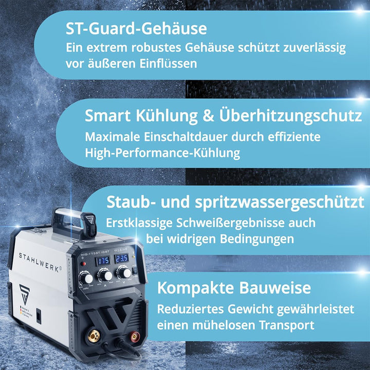 STAHLWERK MIG 175 ST IGBT - MIG MAG Schutzgas Schweissgerät mit 175 Ampere, FLUX Fülldraht geeignet,