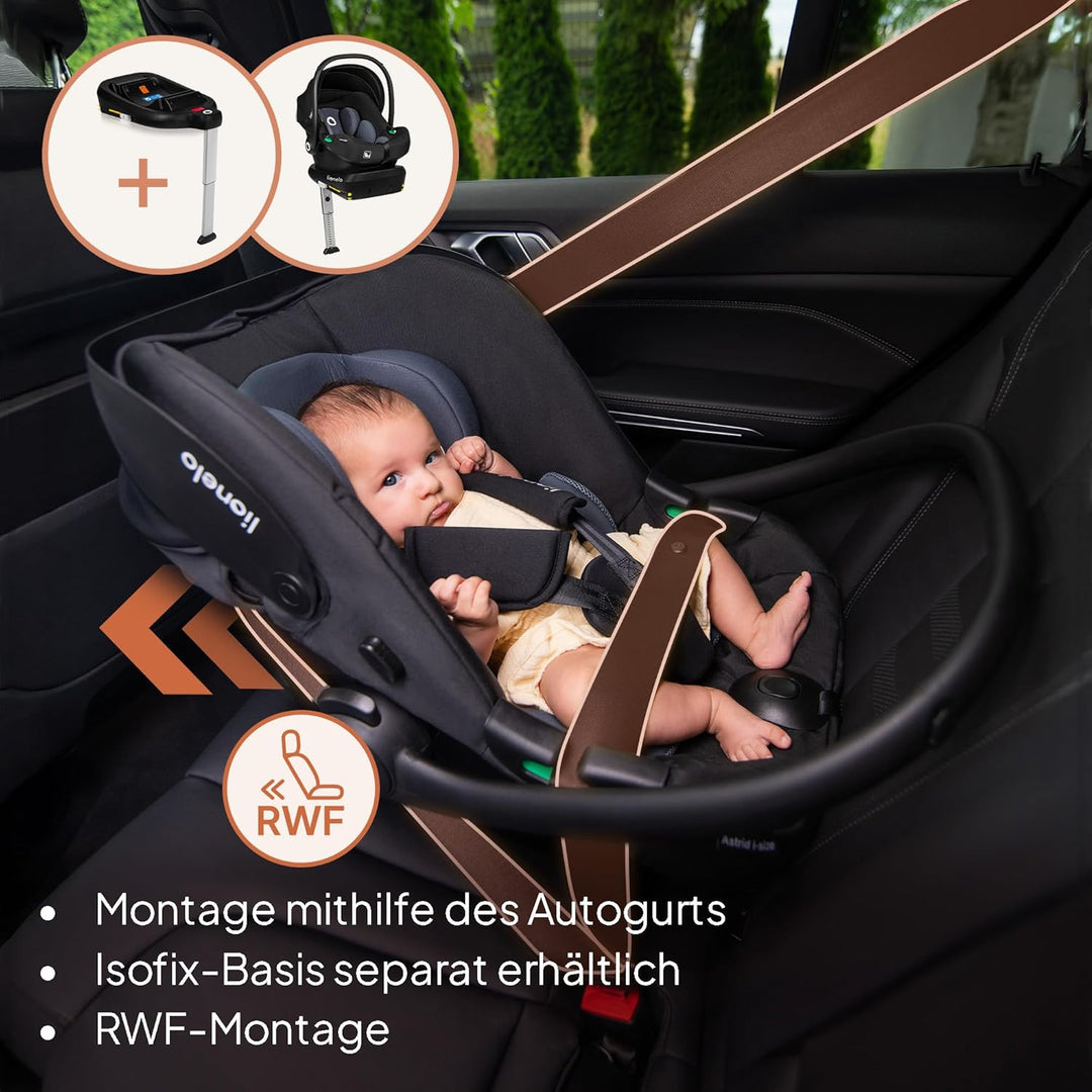 Lionelo ASTRID i-Size Baby Autositz 40-87 cm, Babyschale Gruppe 0+, Rückwärtsgerichtete Montage, 3-P