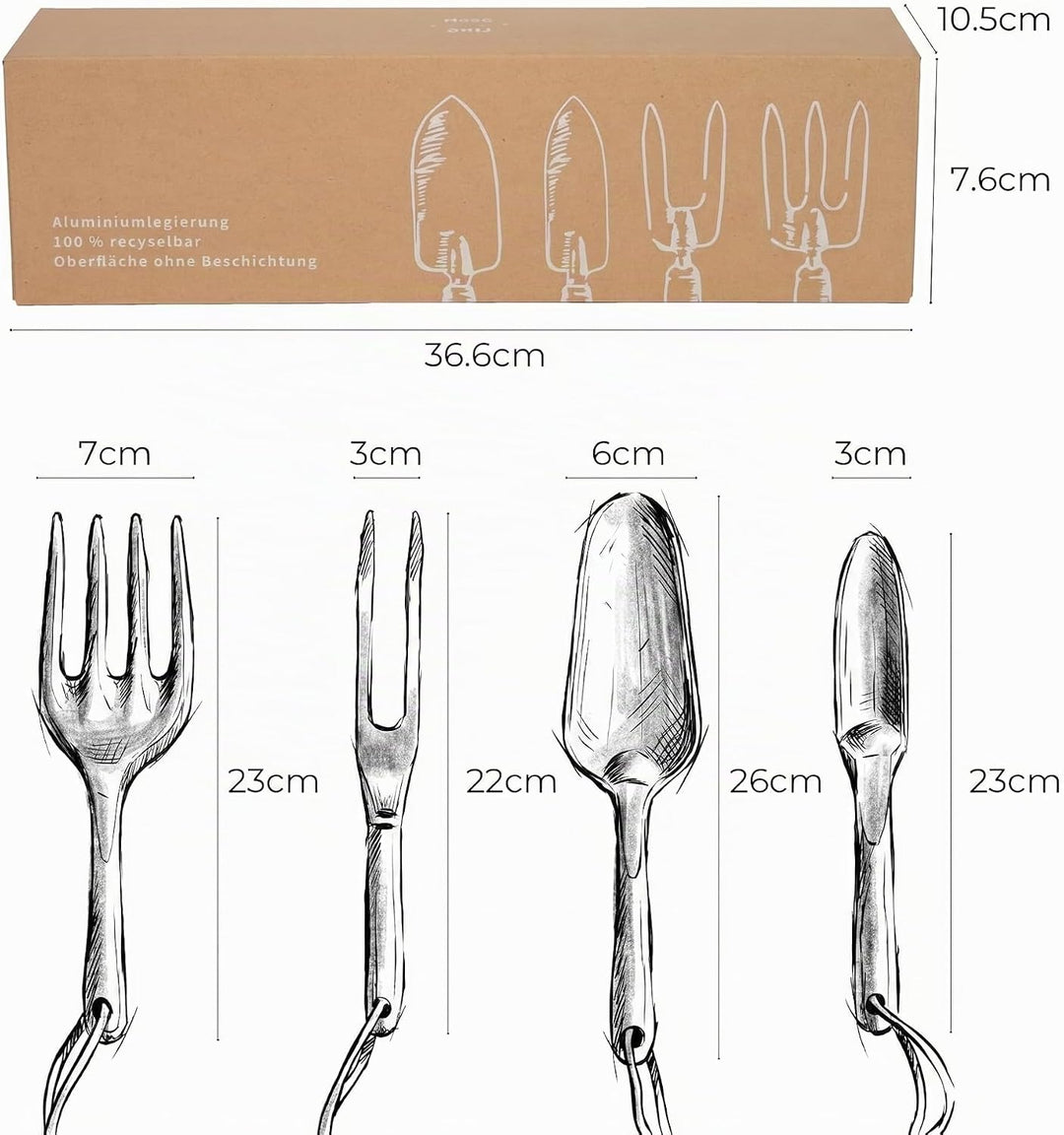 Gartenwerkzeug Set Aluminium, 4-teilig – rostfrei, robust &amp; leichtes Gartengeräte Set &amp; Pflanzwerkze