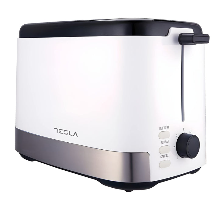 Tesla TS300BWX Toaster, 800 W, Aufwärm- und Auftaufunktion, 7 Geschwindigkeiten, 2 Scheiben, Weiss