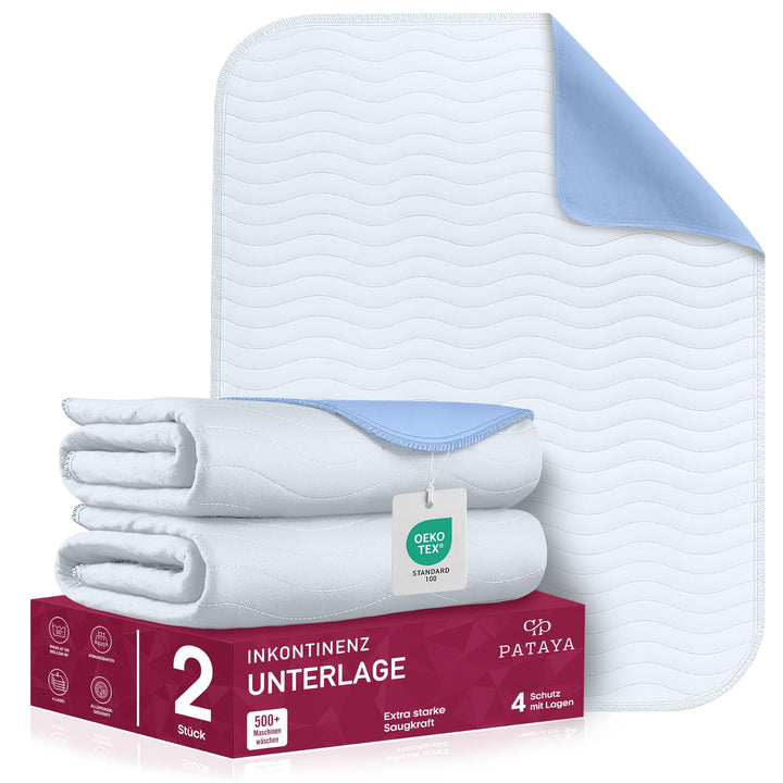 Pataya Inkontinenzunterlage waschbar 75x90 2er - wasserdichte Matratzenschoner Matratzenschutz Matra
