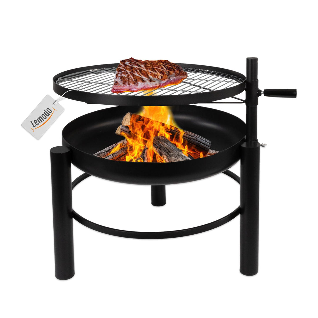 Lemodo Feuerschale mit Grill – Feuerstelle mit schwenkbarem und höhenverstellbarem Grillrost, stabil
