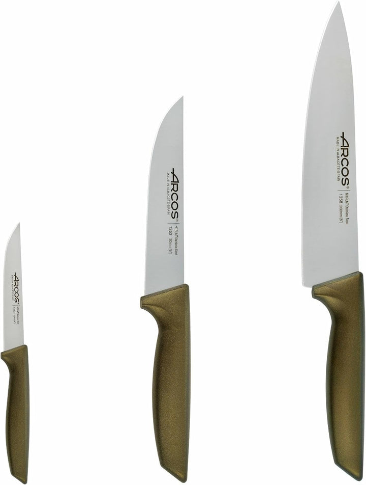 Arcos Niza - Küchenmesser-Set 3 Stück (Gemüse + Küche + Koch) - Metallisches Gold Estandar Metallic-