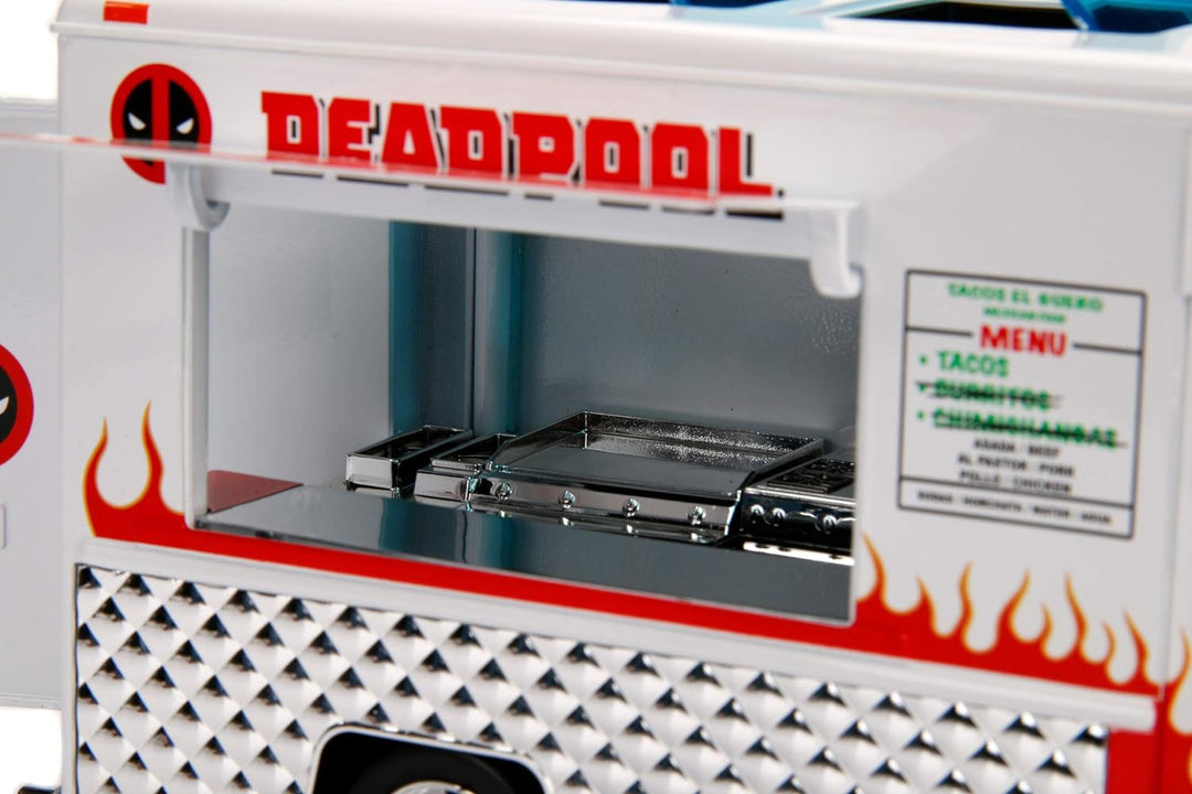 Jada Toys Marvel Deadpool Foodtruck, Auto, Spielzeugauto aus Die-cast, öffnende Türen, Kofferraum &