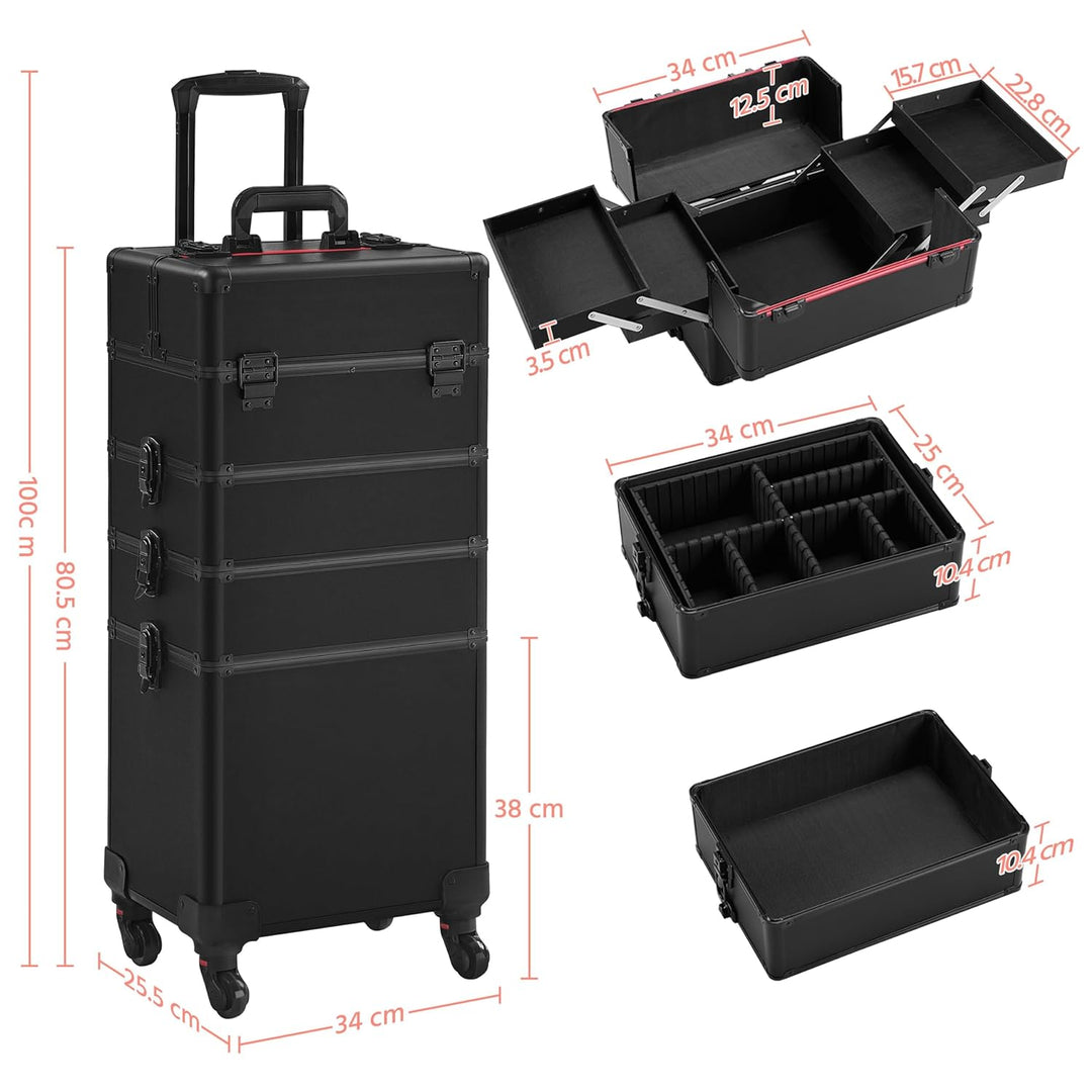 Yaheetech Kosmetikkoffer Alu Beauty Case Kosmetik Trolley Rollkoffer 4 in 1 Schminkkoffer mit 360° d