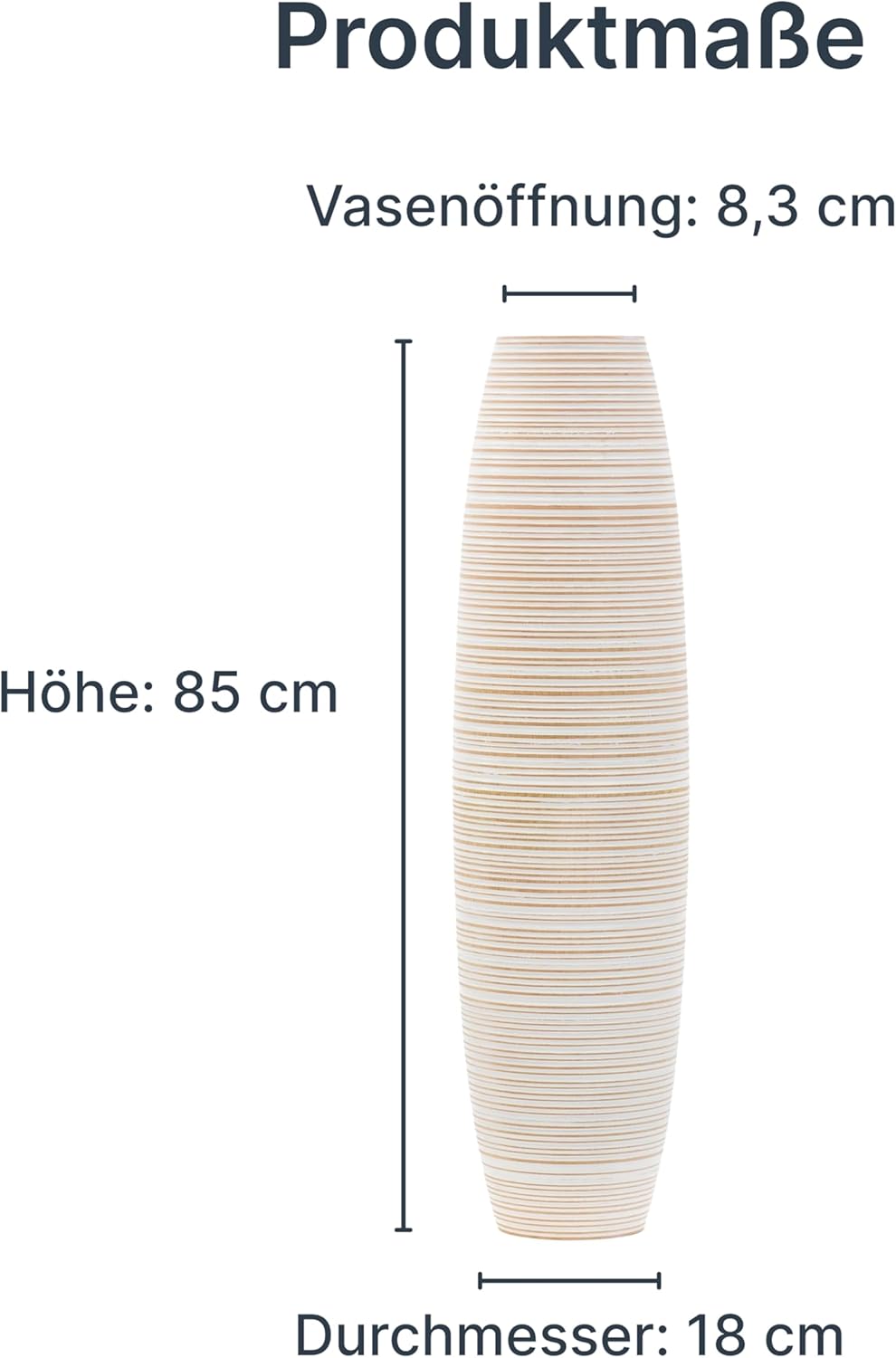 Leewadee Grosse Bodenvase für Dekozweige hohe Standvase Design Holzvase, Holz, 70 cm, White Wash 70