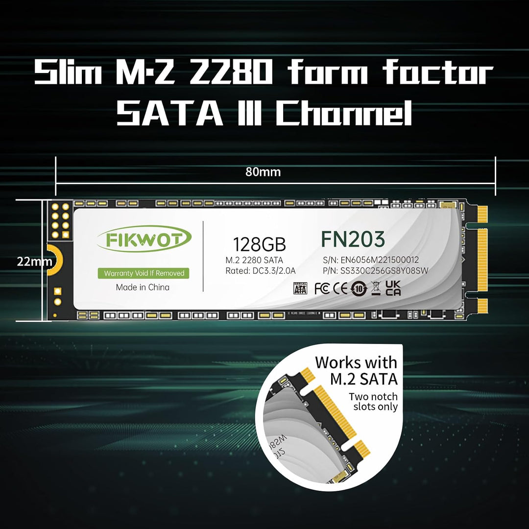Fikwot FN203 128GB M.2 SATA SSD – SLC Cache 3D NAND TLC SATA III 6Gb/s M.2 2280 NGFF Internes Solid