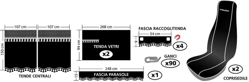 Lampa Melissa Innenraum-Set Mikrofaser Sitzbezug und Gardinen in schwarz, Schwarz