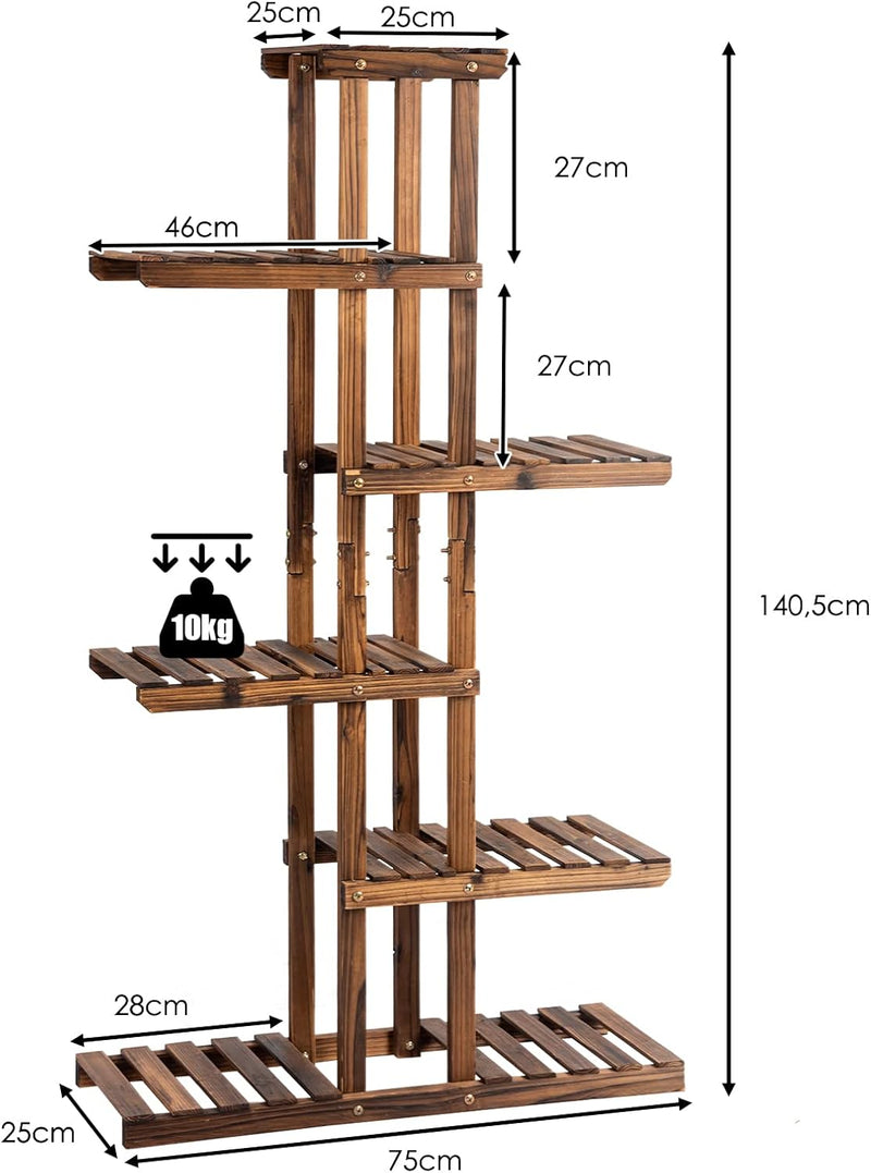 Homasis Pflanzenregal im Freien aus Holz, vertikaler Blumentopfhalter mit 6 Ebenen, multifunktionale