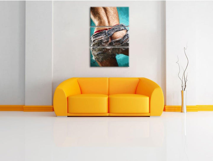 Pixxprint sexy Frauenhintern in Hotpants / 3-Teilig/Gesamtmass 120cm Leinwandbild bespannt auf Holzr