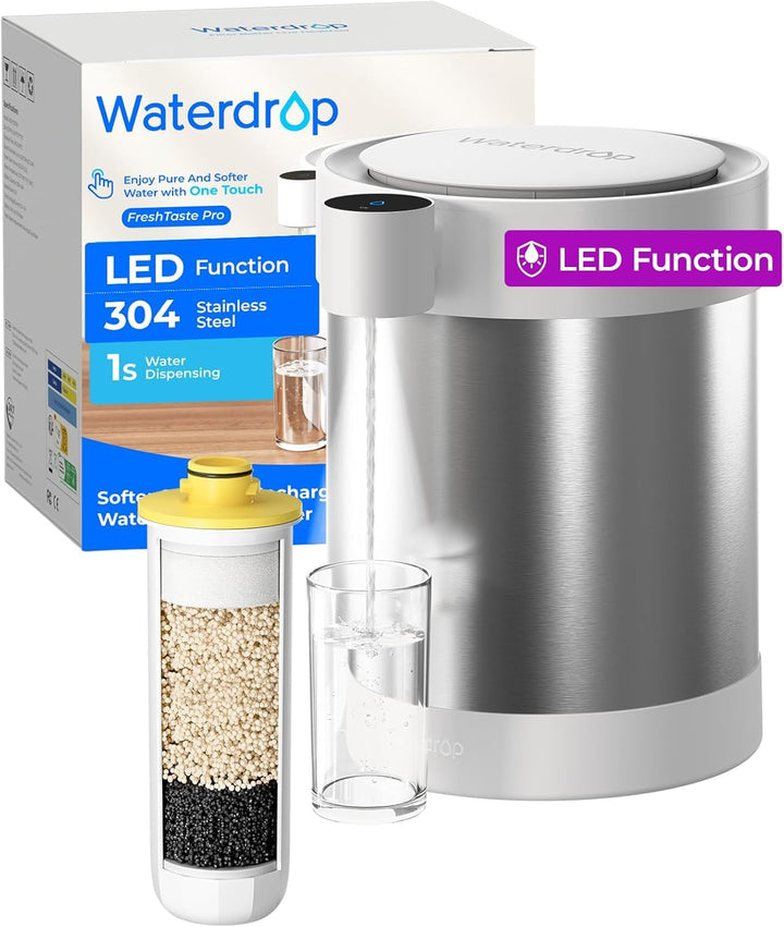 Waterdrop Edelstahl Wiederaufladbarer Wasserfilterspender mit LED Funktion, WD-ED09W 5,3L 3 Monate W