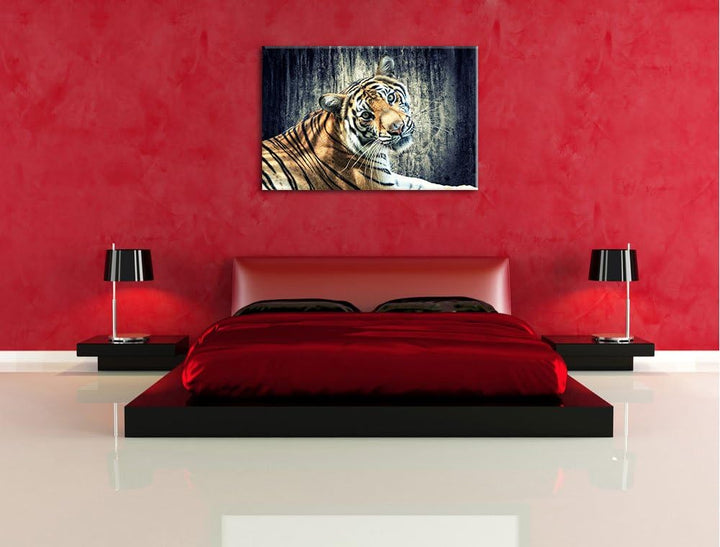 Neugieriger Tiger Format: 100x70 auf Leinwand, XXL riesige Bilder fertig gerahmt mit Keilrahmen, Kun