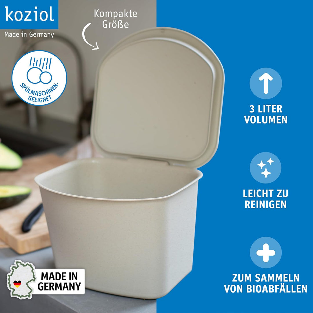 Koziol BIBO Biomülleimer 3 Liter mit Deckel | Küchenabfalleimer, Komposteimer | biozirkulärer Kunsts