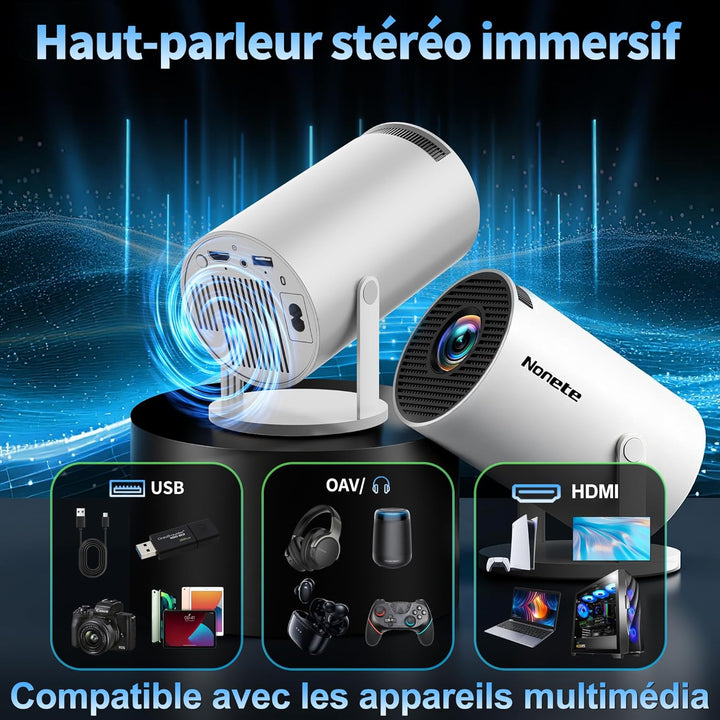 Vidéoprojecteur 1080P FHD Mini Projecteur Video 4K avec WiFi 6 BT5.2 Android TV, Portable Projecteur
