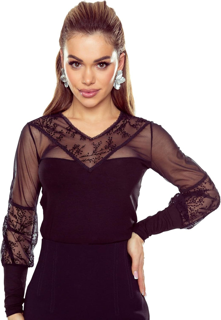 Selente #Fashionista Damen verführerisches Top/Shirt/Bluse mit Spitze und transparentem Mesh (Made i