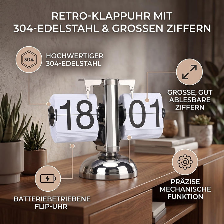 Ejoyous Digitale Flip-Down-Uhr, Retro-Mechanischer Klappuhr mit internem Getriebe, Grosse Zifferanze