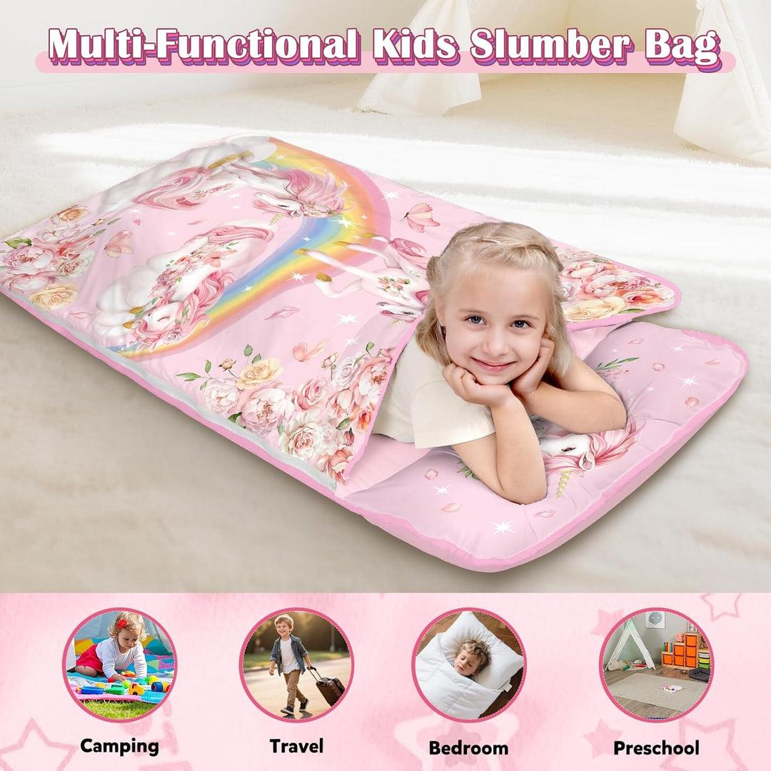 Schlafsack Kinder,Warm Kinderschlafsack mit Kissen Abnehmbar und Decke für Mädchen Jungen, Faltbare