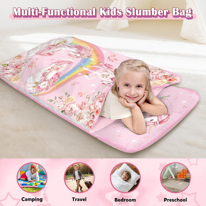 Schlafsack Kinder,Warm Kinderschlafsack mit Kissen Abnehmbar und Decke für Mädchen Jungen, Faltbare