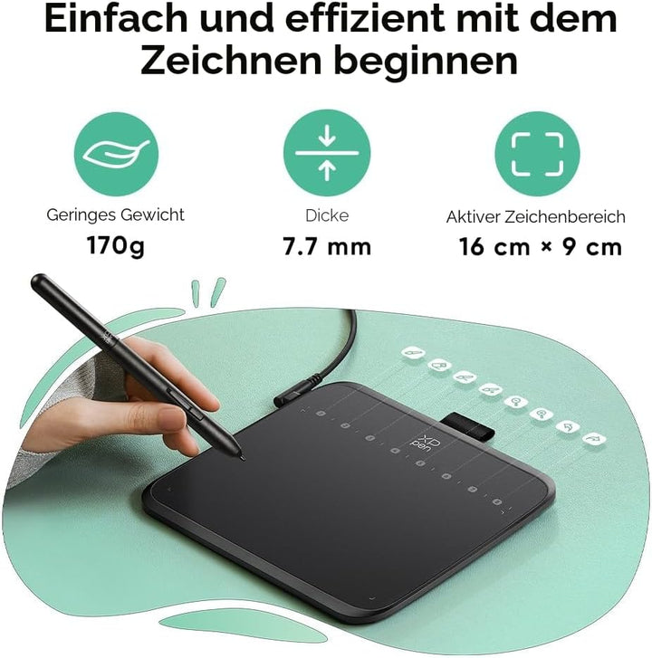 XPPen Deco 640 Grafiktablett, 16K Druckstufen, 6x4 Zoll, Zeichnen Tablet mit 8 Tastenkombinationen,