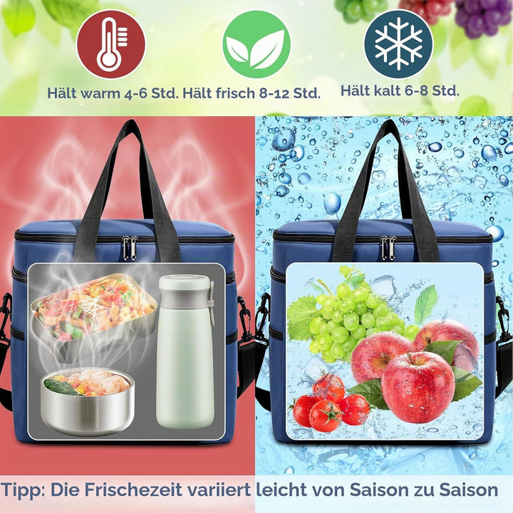 Kühltasche 30.7L Doppel-Kühltasche Gross Faltbar, Thermotasche Hält Warm &amp; Kalt, Picknicktasche mit