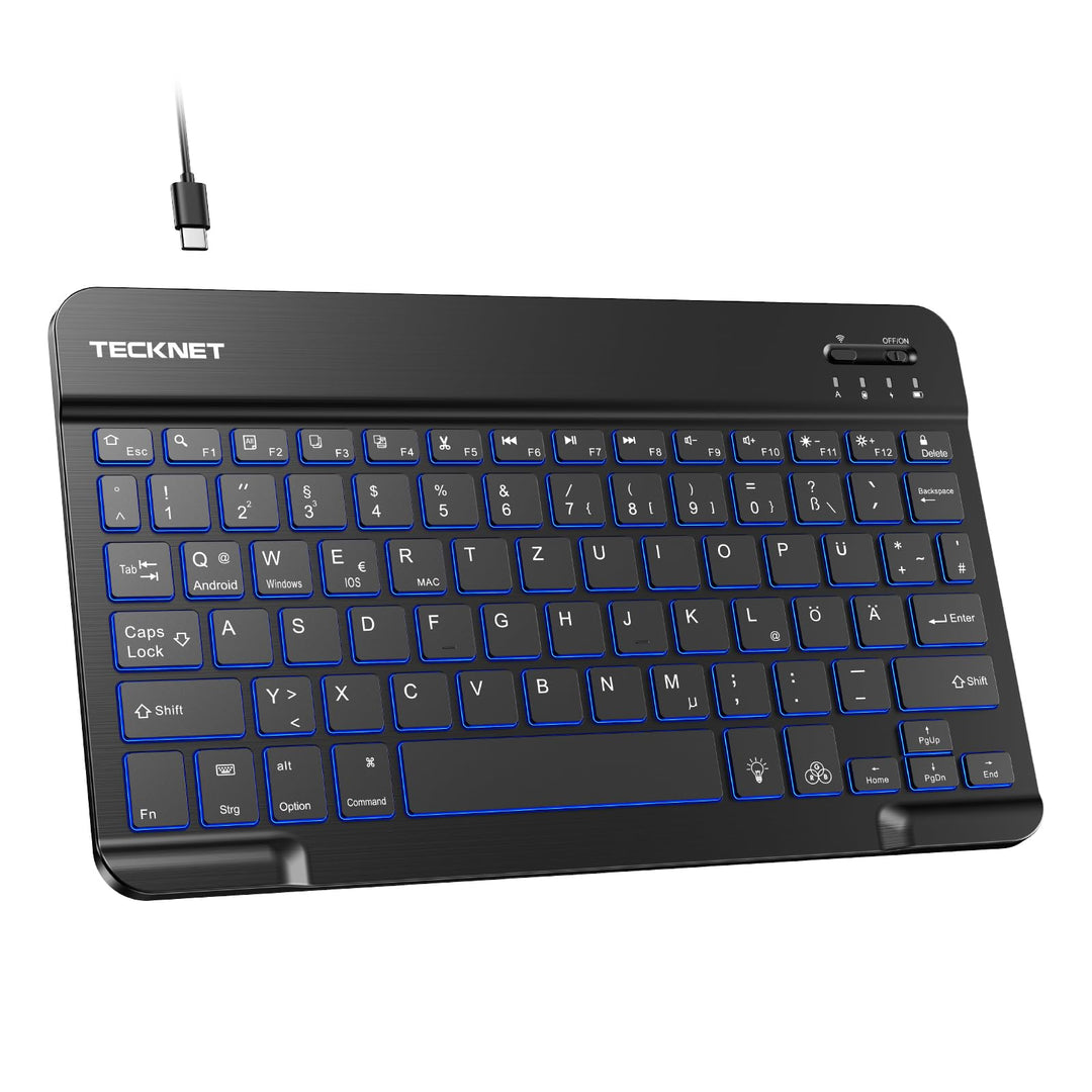 TECKNET Deutsche Bluetooth Tastatur für Tablet/iPad Mini/Pro/Air/10.2/10.9/iPhone/Android/Windows, i