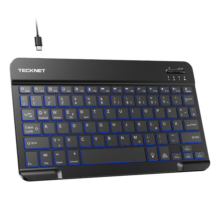 TECKNET Deutsche Bluetooth Tastatur für Tablet/iPad Mini/Pro/Air/10.2/10.9/iPhone/Android/Windows, i