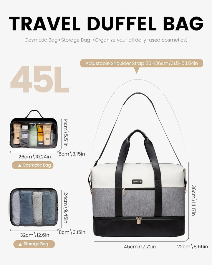 LOVEVOOK Reisetasche Sporttasche Damen, Leichte 45L Weekender Travel Bag, Kliniktasche Geburt mit Ku