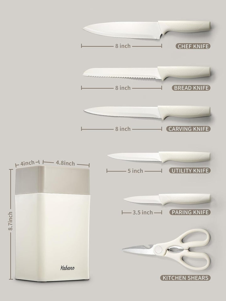 Yabano Messerblock Set, 7 teilig Messerset mit Messerblock und integriertem Messerschärfer,Küchenmes