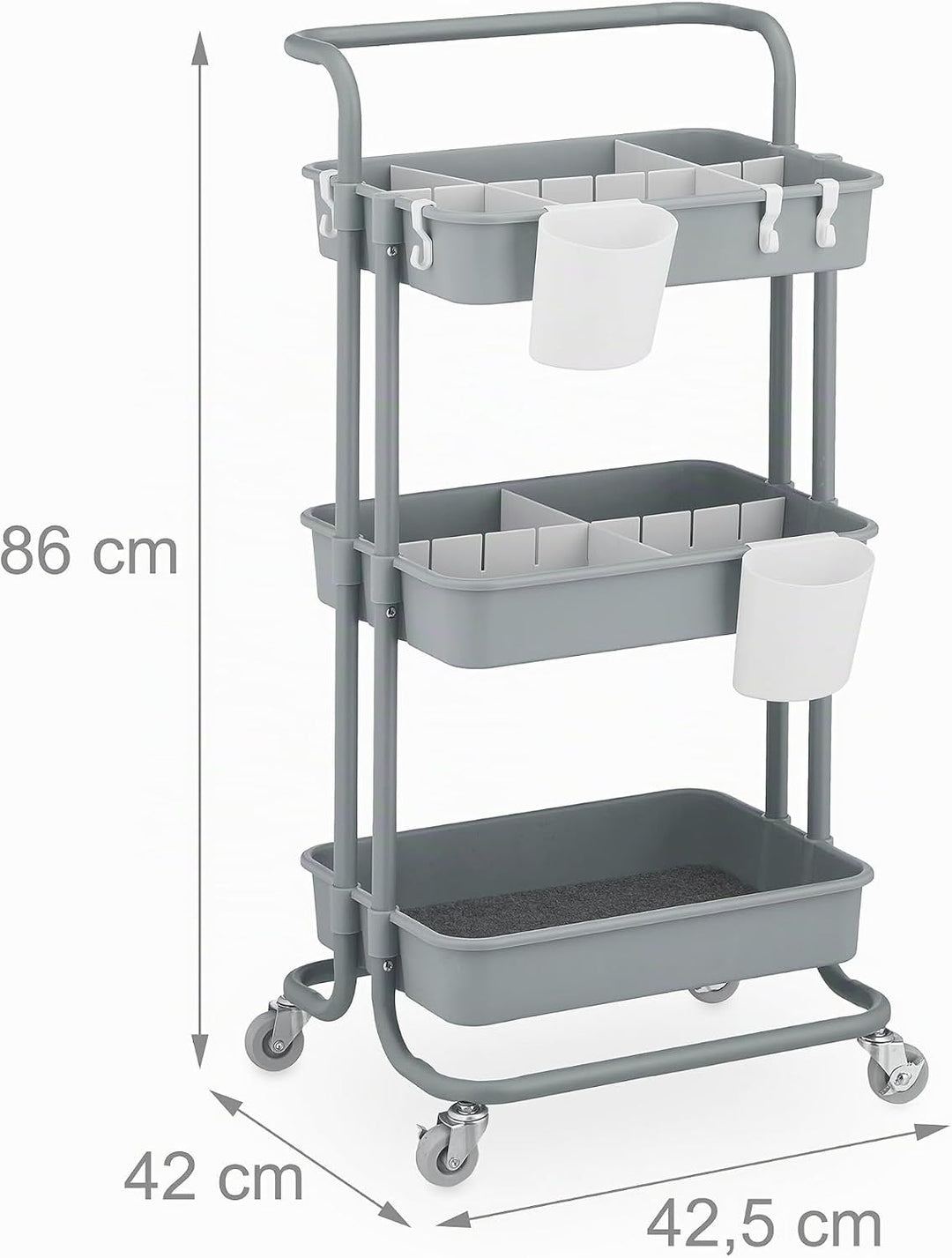 Relaxdays Rollwagen, 3 Etagen, Servierwagen, Küchenwagen für Bad &amp; Büro, Rollregal, HBT: 86x42,5x36c