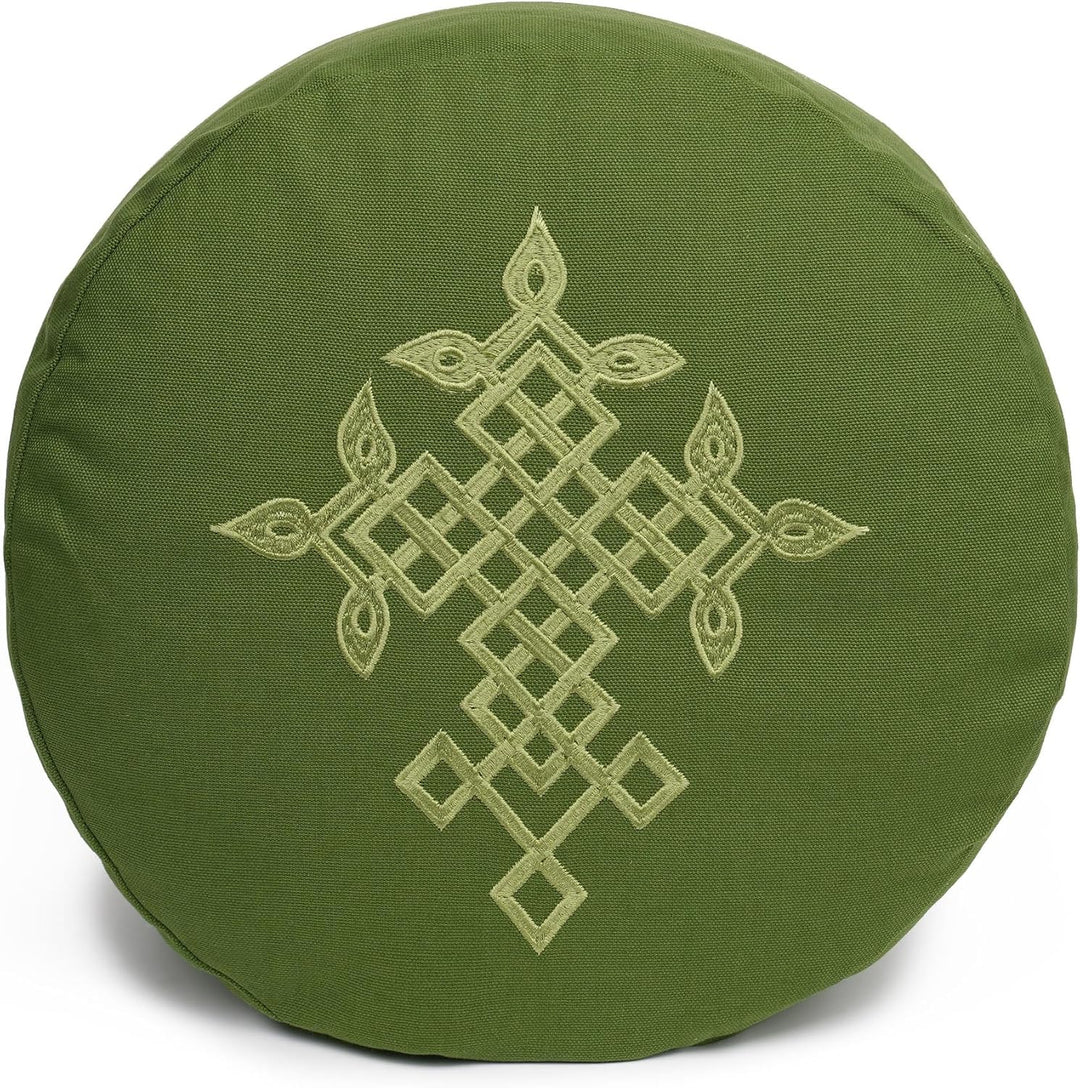Yogabox Meditationskissen Glückssitz® keltischer Baum des Lebens olive / Stick: grün, olive / Stick:
