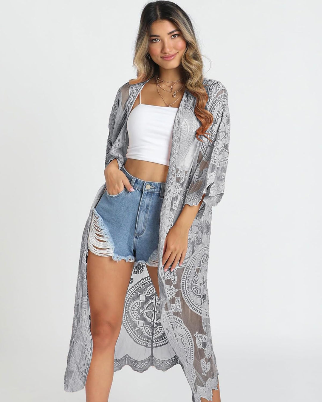 Bsubseach Sommer Strandkeid für Frauen Button Down Strand Shirt Kleid Badeanzug Cover Up V-Ausschnit