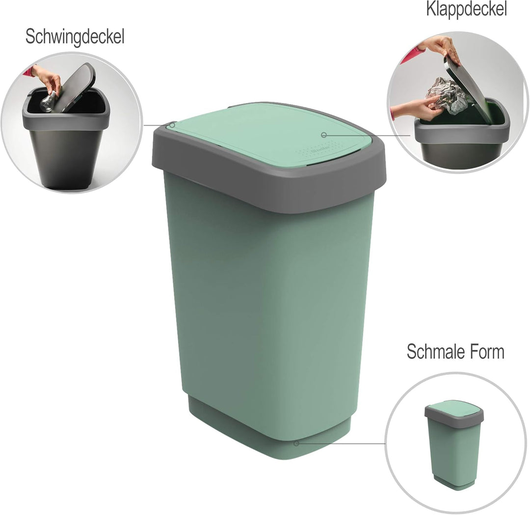 Rotho Twist Mülleimer 25l mit Deckel, Kunststoff (PP recycelt) BPA-frei, grün, 25l (33.3 x 25.2 x 47