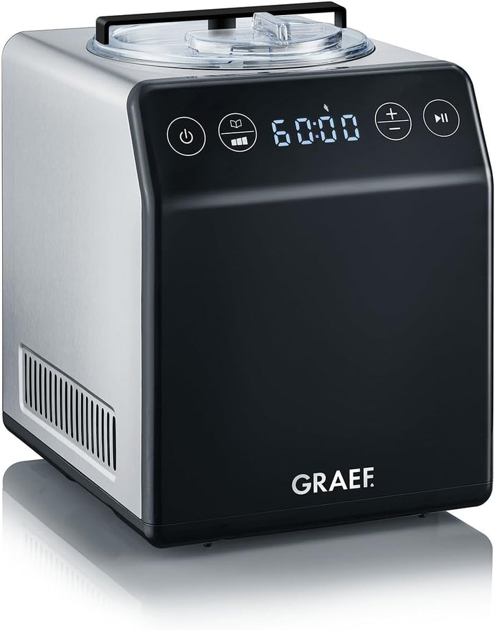 Graef Eismaschine IM700EU Edelstahl, mit Cream Control, Timer, Touch Display,Yoghurtfunktion, heraus