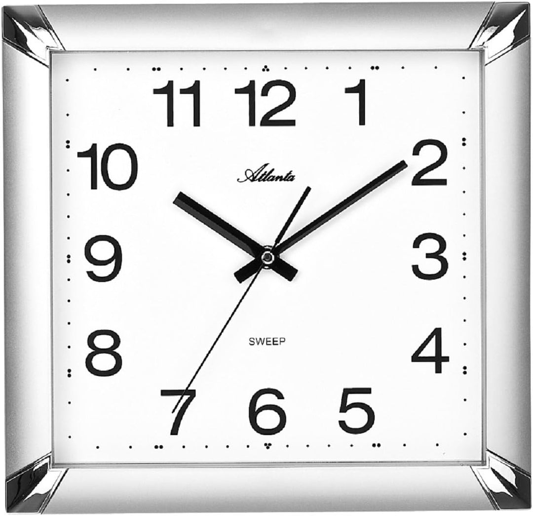 Atlanta Moderne Wanduhr ohne Ticken Quarz Analog Silber 29x29 cm 4457-19