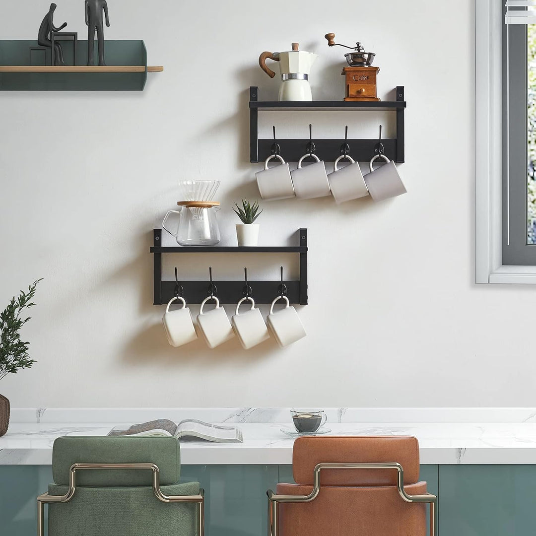 YMYNY Wandgarderoben mit Ablage, 2er Set Wandregal in einem Paket, Garderobenhaken mit 8 Doppelhaken