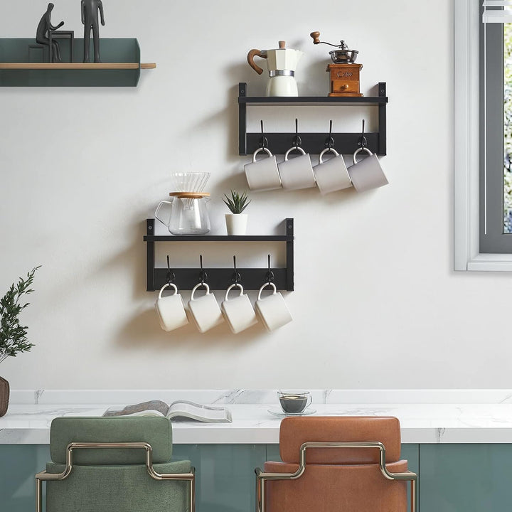 YMYNY Wandgarderoben mit Ablage, 2er Set Wandregal in einem Paket, Garderobenhaken mit 8 Doppelhaken