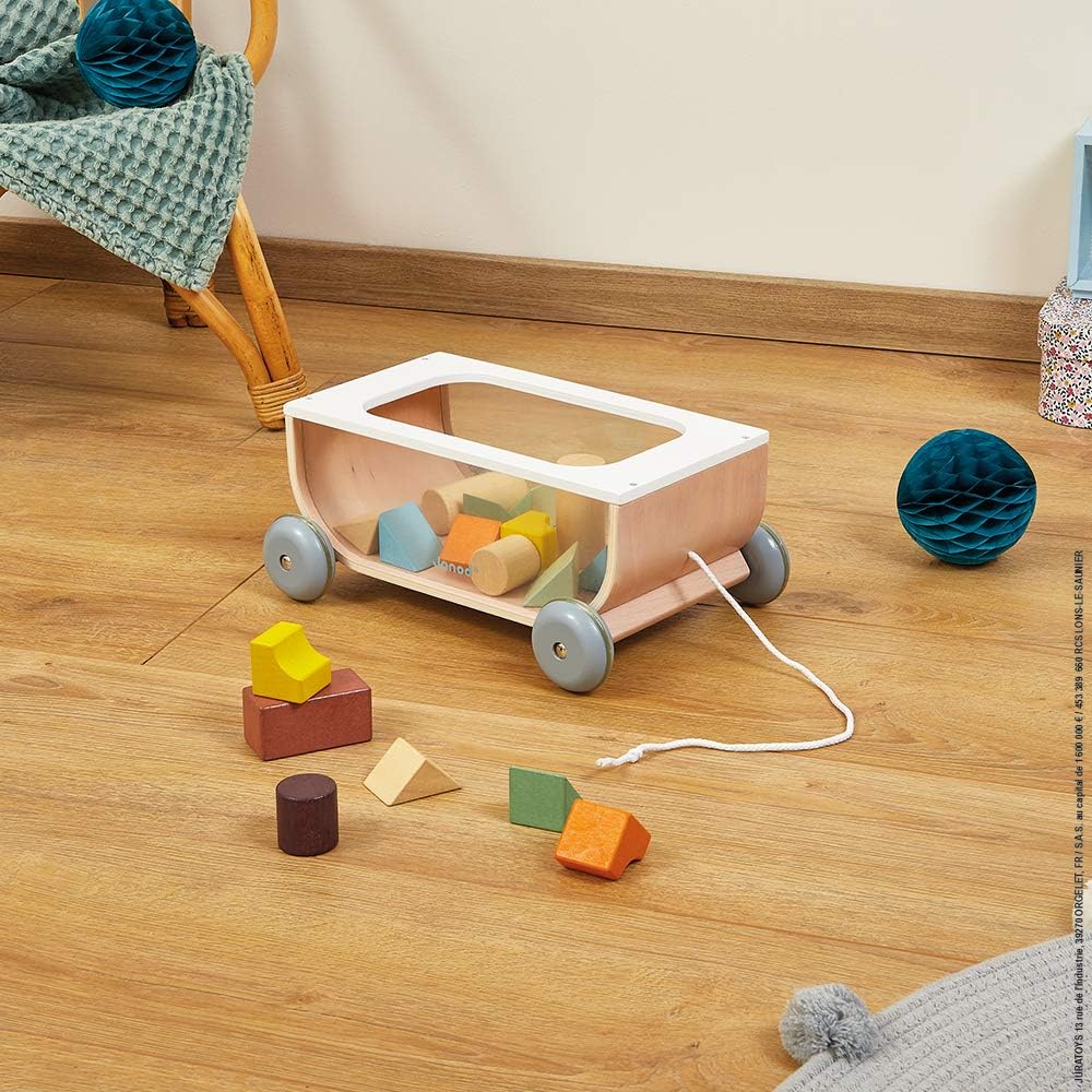 Janod - Bauklötzchen-Wagen aus Holz - Sweet Cocoon Kollektion - Baby- und Kleinkindspielzeug Farbe a