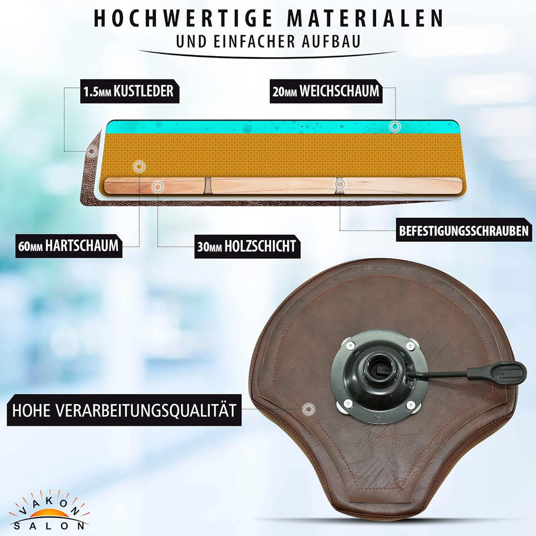 VAKON SALON - Ergonomischer Sitzhocker braun höhenverstellbar von 50 bis 65 cm Rollhocker - Drehhock