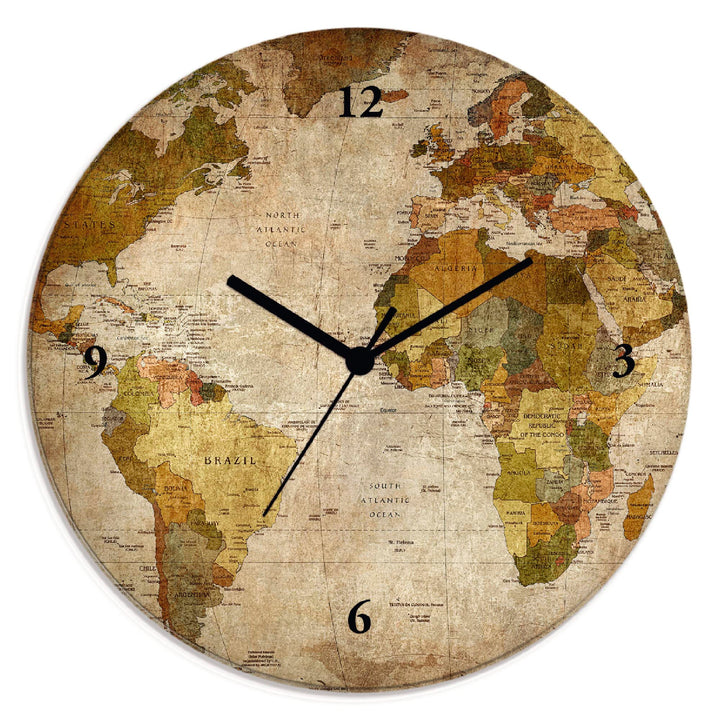 ARTLAND Wanduhr ohne Tickgeräusche Glas Quarzuhr Ø 30 cm Rund Lautlos Weltkarte Weltkarte Quarzuhr,