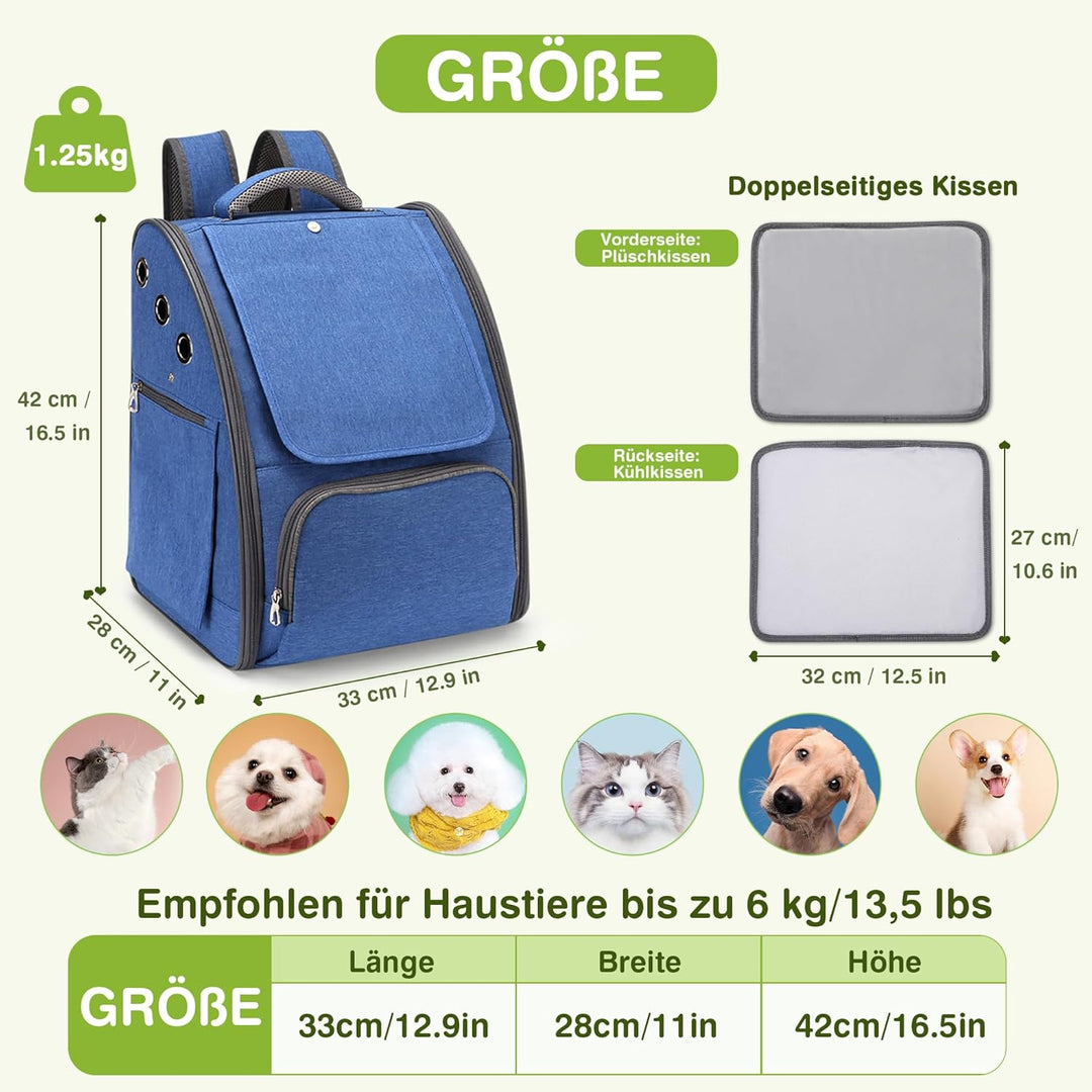 ALLSOPETS Katzenrucksack, Faltbarer Atmungsaktiver Hunderucksack mit Sonnenschutz für Klein Hunde un