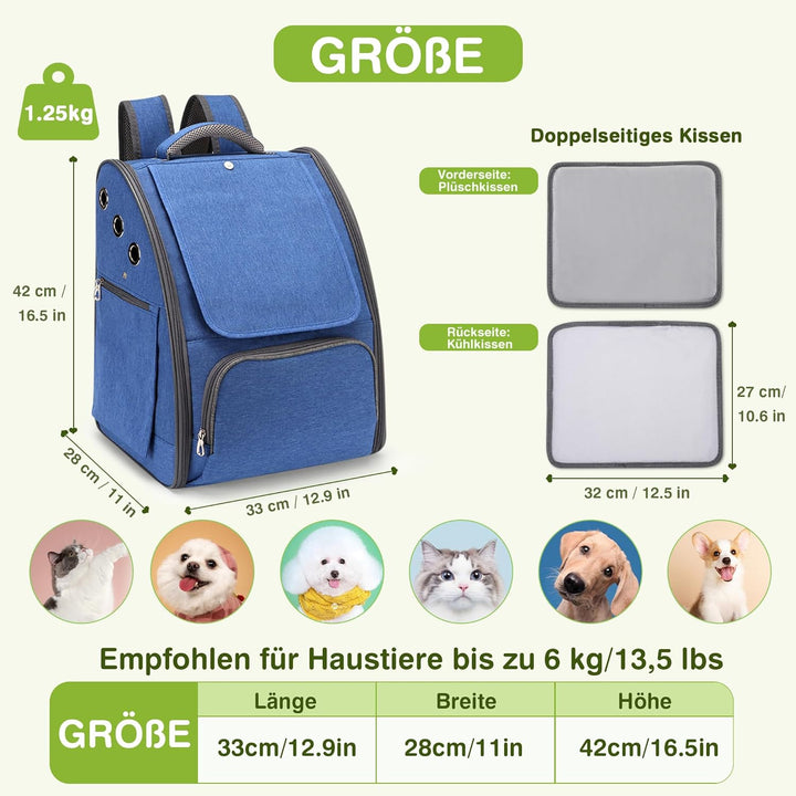 ALLSOPETS Katzenrucksack, Faltbarer Atmungsaktiver Hunderucksack mit Sonnenschutz für Klein Hunde un