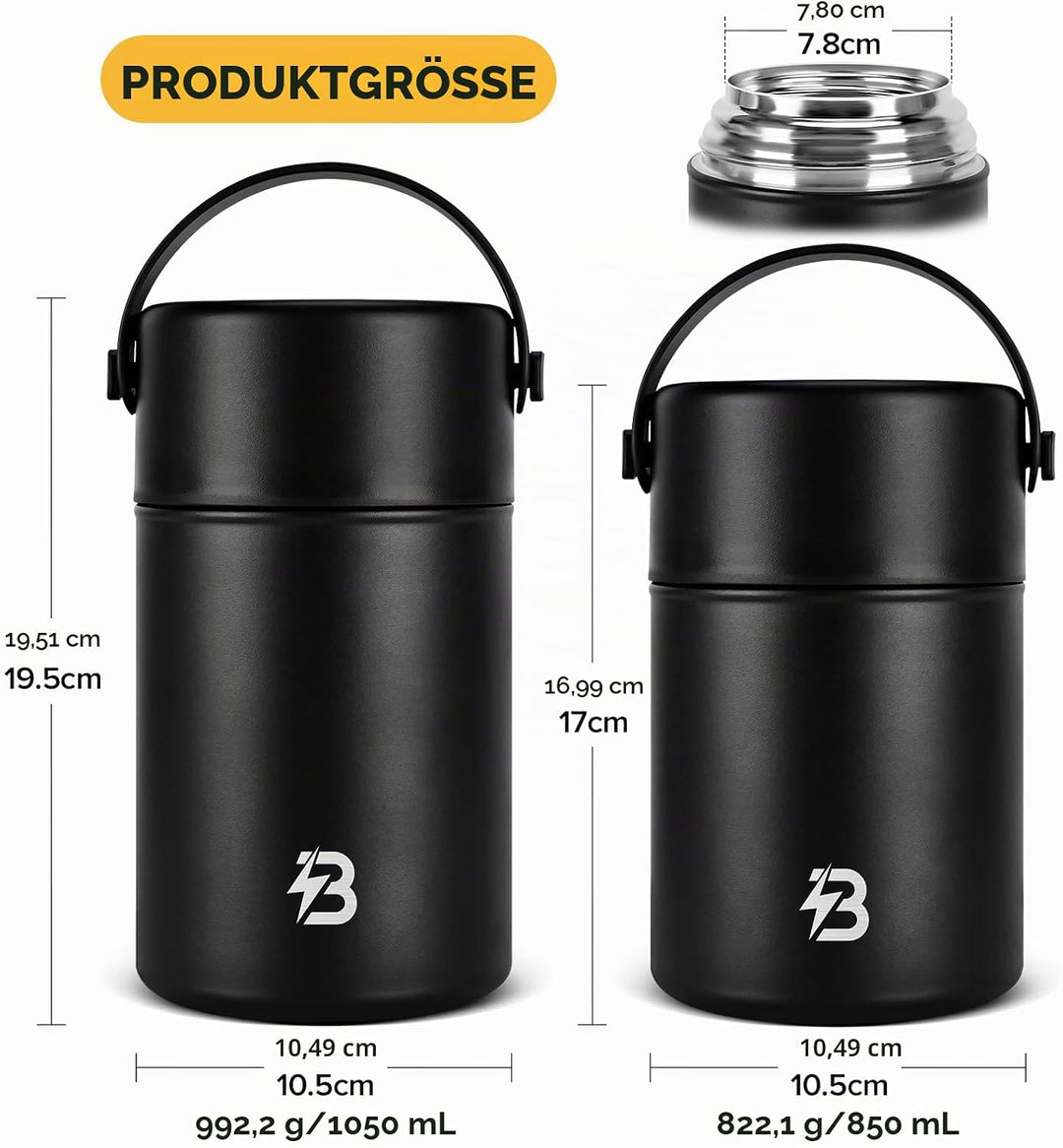 TSAKBAM Thermobehälter für Essen 1050ml, Edelstahl Thermobecher Essen mit Löffel und Henkel, Warmhal