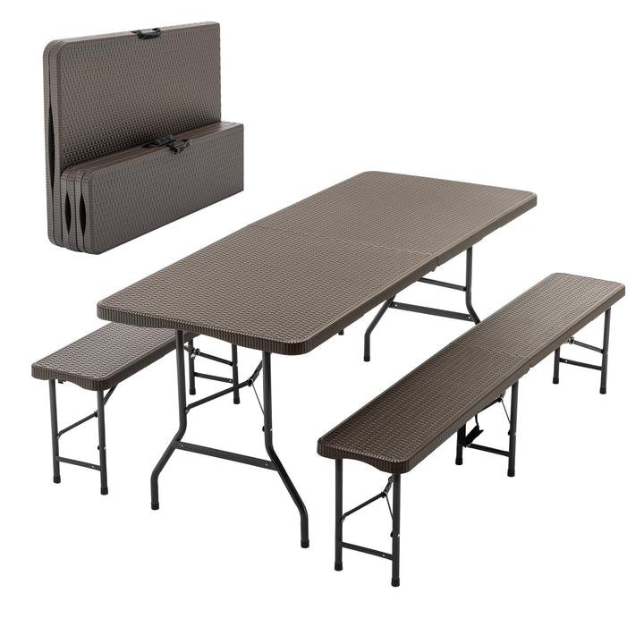 Hohuqeri Faltbarer Gartentisch mit 2 Bänken 180cm, Kunststoff Campingtisch Set Wetterfest &amp; UV-bestä