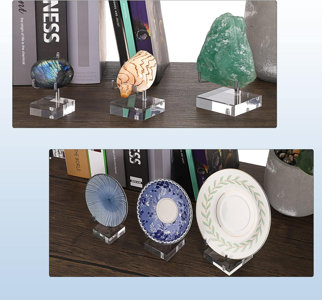 BTSKY Mittelgrosse verstellbare silberne Metallarm-Staffelei mit quadratischem Acrylsockel, Display-