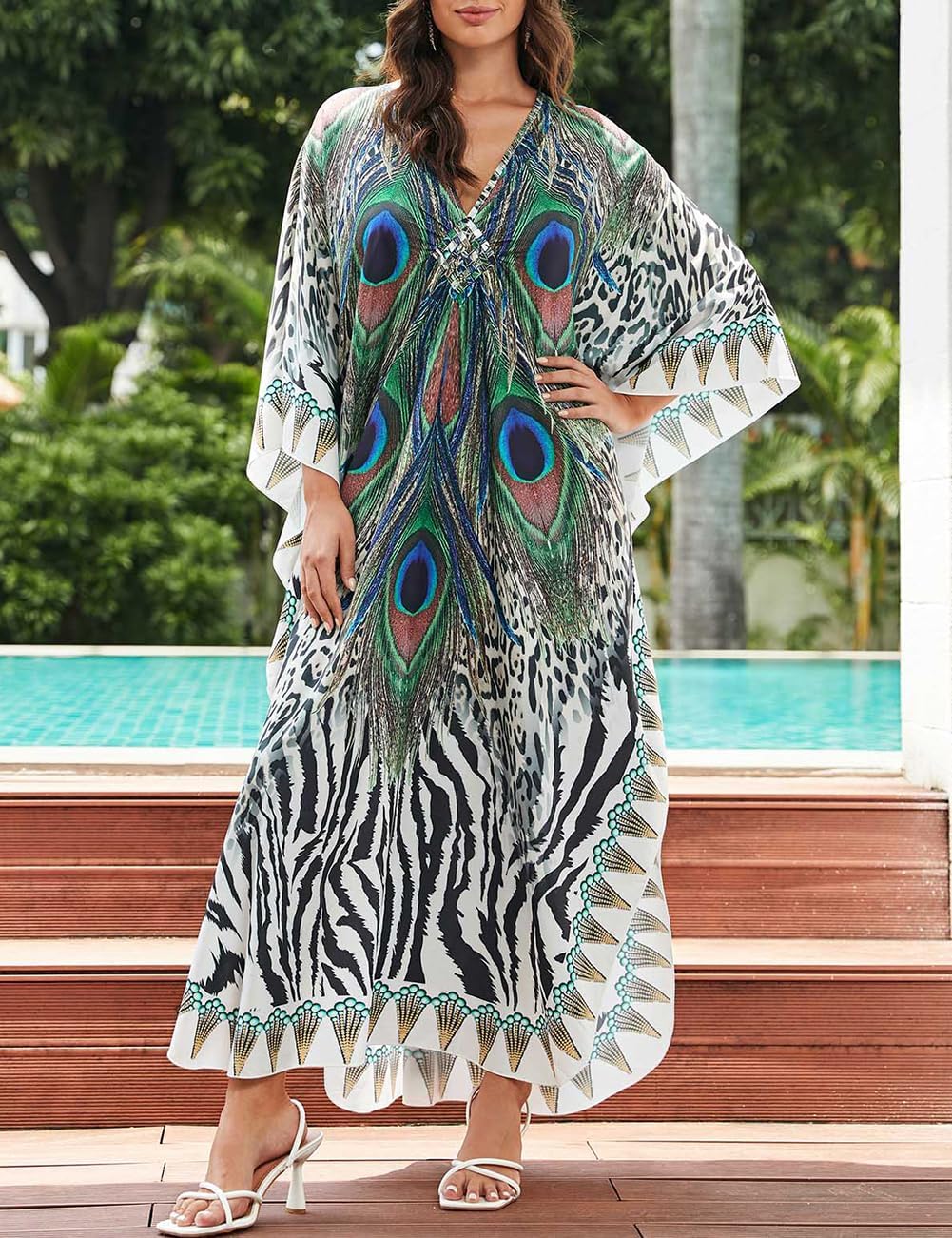 Bsubseach Frauen Plus Grösse Kaftan Kleid Badeanzug Druck Kaftan Strand Cover Up Kleid Pfau, Pfau