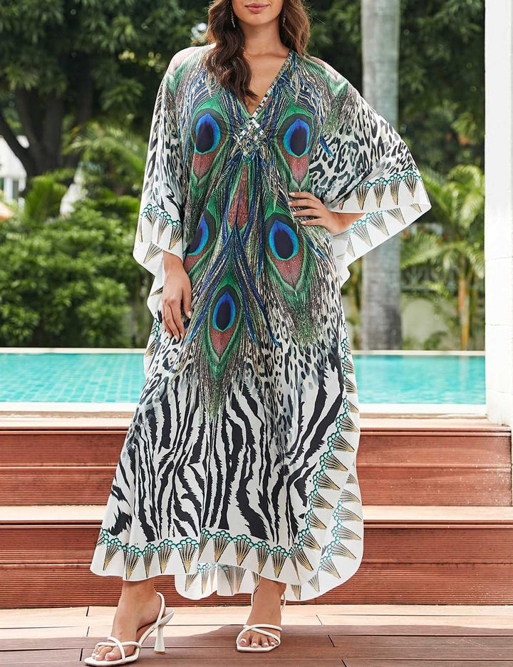 Bsubseach Frauen Plus Grösse Kaftan Kleid Badeanzug Druck Kaftan Strand Cover Up Kleid Pfau, Pfau