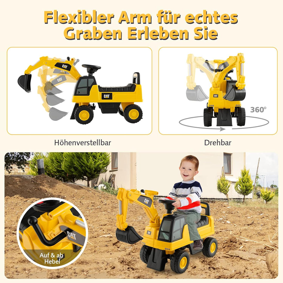 GOPLUS Sitzbagger, Kinderbagger mit Verstellbarer Schaufel, Hupe & Stauraum unter Sitz, Rutscherfahr
