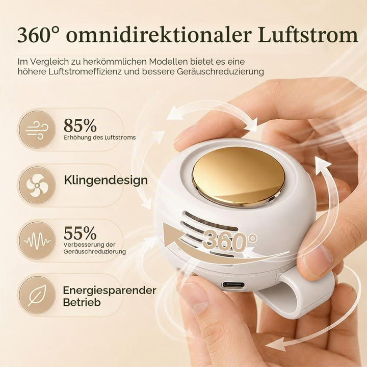 Tragbarer Clip Ventilator, Leiser Mini Ventilator ohne Flügel, mit 3 Geschwindigkeiten & 360° Drehba