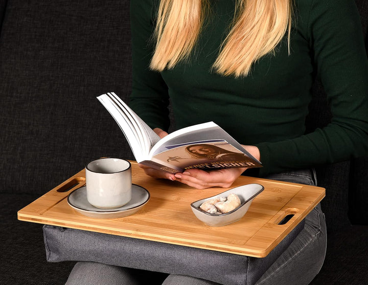 Kesper | Knietablett, Mateial: Bambus, Textil, Masse: 45 x 31 cm/Höhe: 8 cm, Farbe: Braun, Grau | 77
