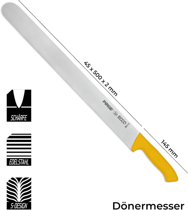 Pirge Ecco Dönermesser 50 cm Gelb - Aufschnittmesser - Schärfstes Döner Langmesser - Schneidemesser